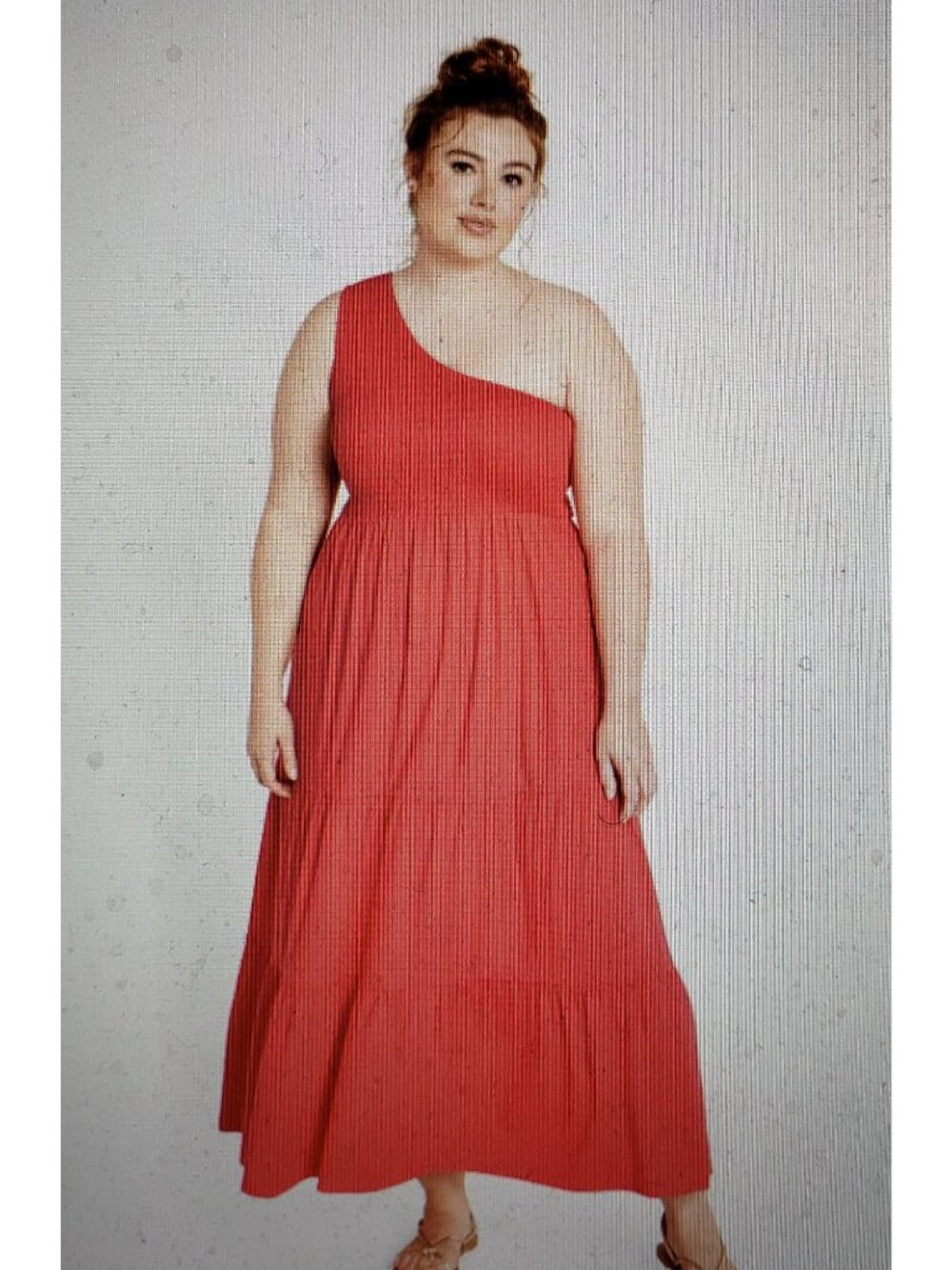 City Chic Watermelon One Shoulder Smocked Tiered Darcy Maxi Dress Size 22W NWT